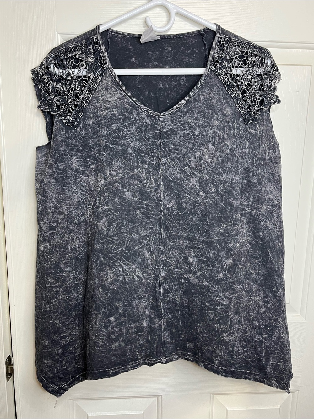Mineral-Wash Black Crochet Cap Sleeve Camisole